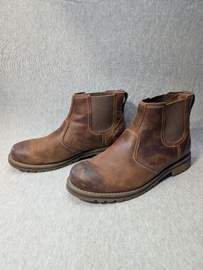 Timberland Larchmont Leather Boots Men's 8.5 Brown Chelsea Style Pull On Ankle